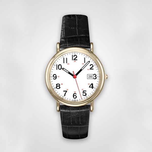 Man's Yellowtone Watch with White Dial and Black Leather Watchband J. Schrecker Jewelry Hopkinsville, KY