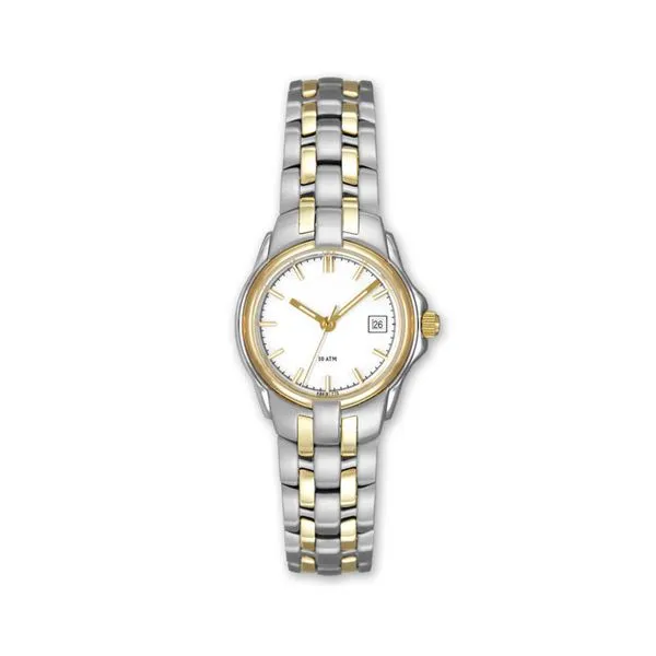 Lady's Two Tone Stainless Steel Watch with White Dial & Date J. Schrecker Jewelry Hopkinsville, KY