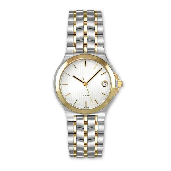 Cameron 34 mm Stainless Steel Two-Tone Watch with Satin Silver Pinstripe Dial J. Schrecker Jewelry Hopkinsville, KY