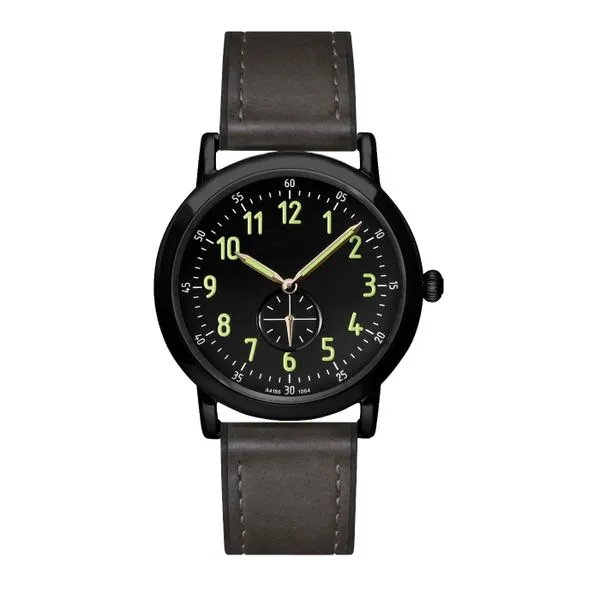 Cavender 40 mm Black Stainless Steel Watch with Brown Flex Leather Strap J. Schrecker Jewelry Hopkinsville, KY
