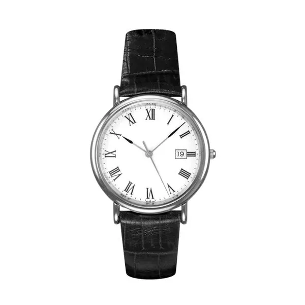 Morgan 35 mm Stainless Steel Watch with Roman Numerals and Black Leather Strap J. Schrecker Jewelry Hopkinsville, KY