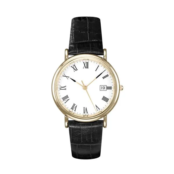 Morgan 35 mm Gold-tone Stainless Steel Watch with Roman Numerals and Black Leather Strap J. Schrecker Jewelry Hopkinsville, KY