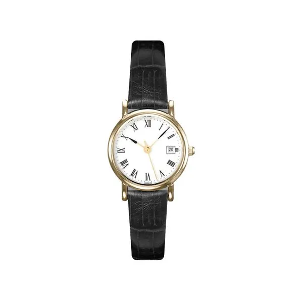 Morgan 24.5 mm Goldtone Stainless Steel Watch with Roman Numerals and Black Leather Strap J. Schrecker Jewelry Hopkinsville, KY