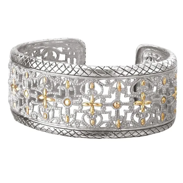 Eleganza Sterling Silver Wide Filigree Cuff Bracelet with Yellow Gold Accents J. Schrecker Jewelry Hopkinsville, KY