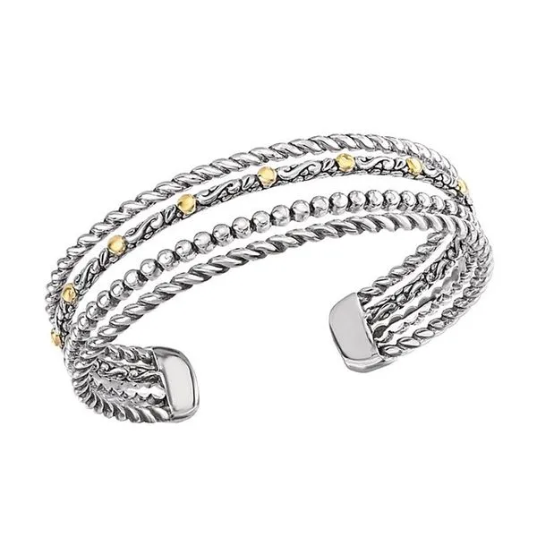 Eleganza Sterling Silver and Yellow Gold Four Row Textured Cuff Bracelet J. Schrecker Jewelry Hopkinsville, KY