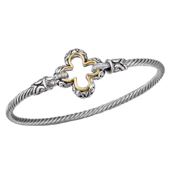 Eleganza Sterling Silver & 18 Karat Yellow Gold Quatrefoil Clover Bangle Bracelet J. Schrecker Jewelry Hopkinsville, KY