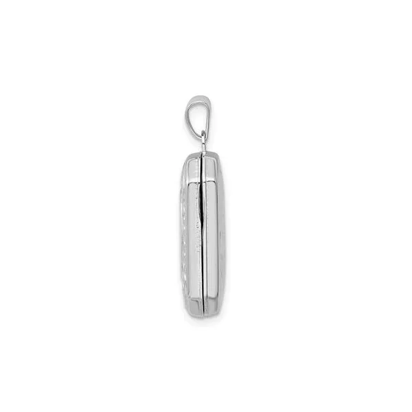 Sterling Silver Rectangular Locket with Scroll Detail Image 2 J. Schrecker Jewelry Hopkinsville, KY