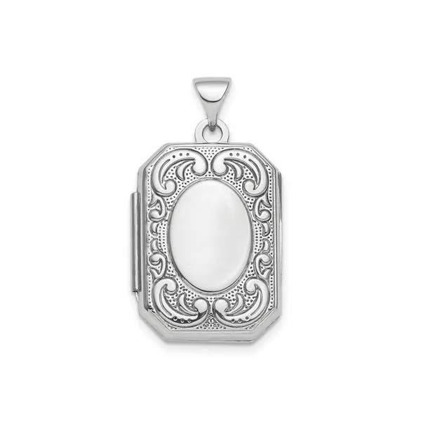 Sterling Silver Rectangular Locket with Scroll Detail J. Schrecker Jewelry Hopkinsville, KY