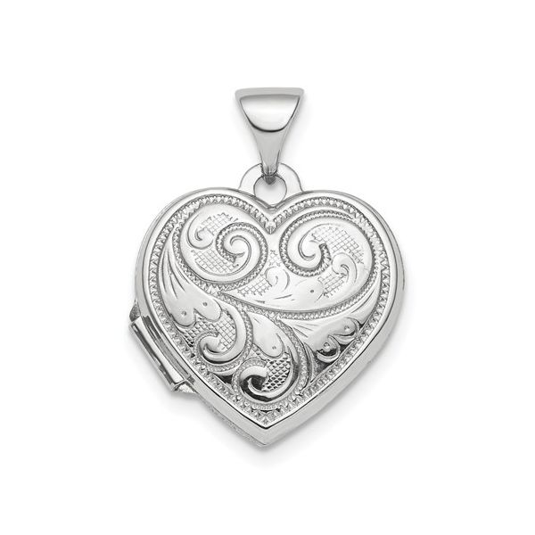 Sterling Silver Heart Locket with Scroll Design J. Schrecker Jewelry Hopkinsville, KY