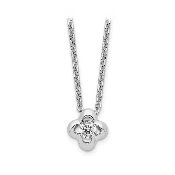 Sterling Silver Quatrefoil Petal Round CZ Pendant on Chain J. Schrecker Jewelry Hopkinsville, KY