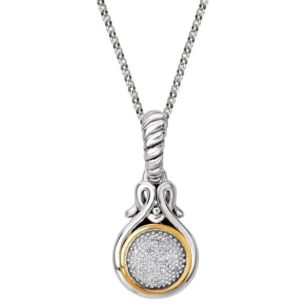 Eleganza Sterling Silver Pendant with 18 Karat Yellow Gold and Diamond Pave Accents J. Schrecker Jewelry Hopkinsville, KY