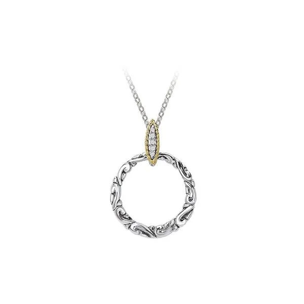 Eleganza Sterling Silver and Yellow Gold Circle Pendant with Diamonds J. Schrecker Jewelry Hopkinsville, KY