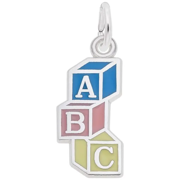 Sterling Silver ABC Block Charm with Blue, Pink, & Yellow Enamel Detail J. Schrecker Jewelry Hopkinsville, KY