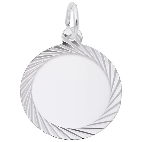 Sterling Silver Small Engravable Round Disc Charm with Diamond Cut Border Detail J. Schrecker Jewelry Hopkinsville, KY