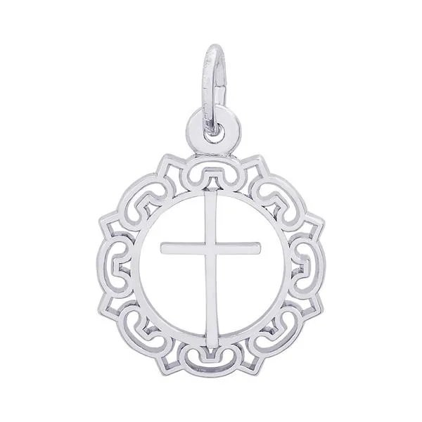 Sterling Silver Cross Inside Scroll Circle Charm J. Schrecker Jewelry Hopkinsville, KY