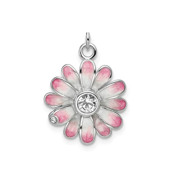 Sterling SIlver Flower Charm with Pink and White Frost Enamel and CZ Accents J. Schrecker Jewelry Hopkinsville, KY