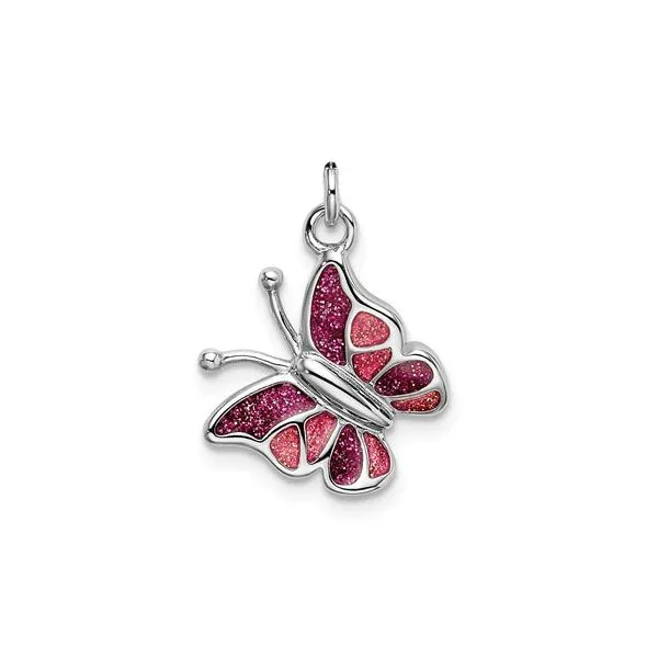 Sterling Silver Butterfly Charm with Pink Glitter Enamel Detail J. Schrecker Jewelry Hopkinsville, KY