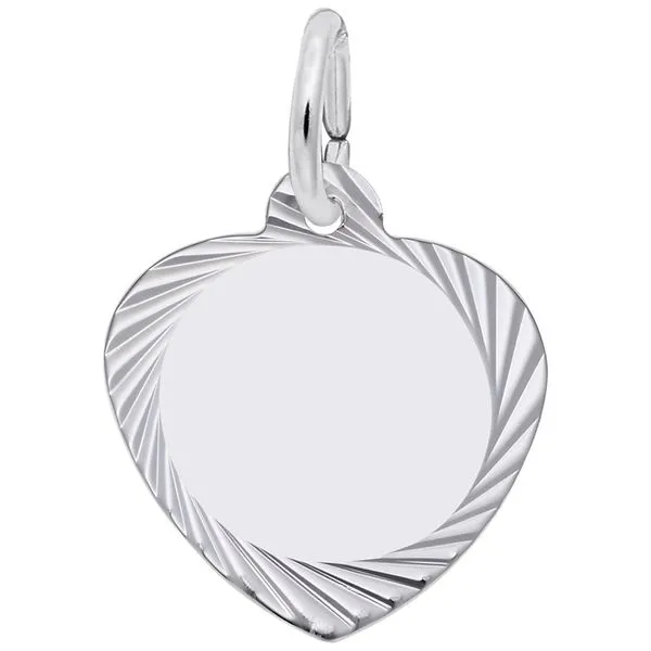Sterling Silver Engravable Heart Charm with Diamond Faceted Border J. Schrecker Jewelry Hopkinsville, KY