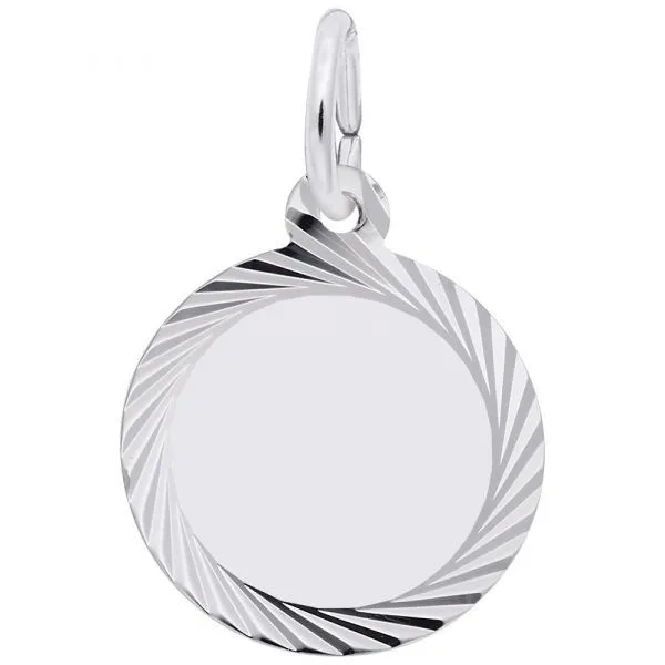 Sterling Silver Engravable Extra Small Round Disc Charm with Diamond Faceted Border J. Schrecker Jewelry Hopkinsville, KY