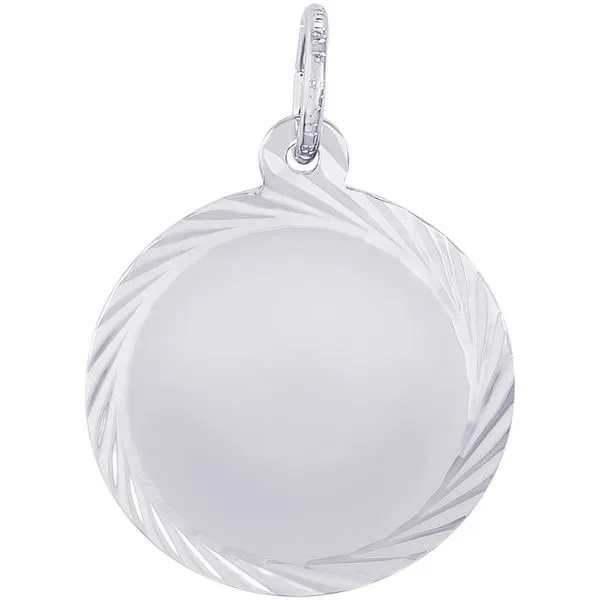 Sterling Silver Engravable Round Disc Charm with Diamond Cut Border Detail J. Schrecker Jewelry Hopkinsville, KY