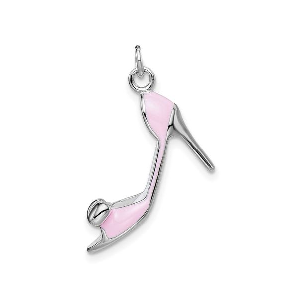 Sterling Silver Pink and White Open Toe Pump Heel Shoe with Bow J. Schrecker Jewelry Hopkinsville, KY