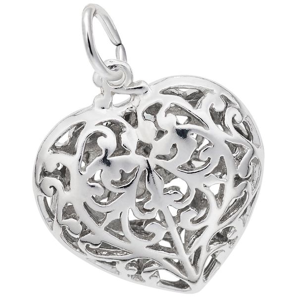 Sterling Silver Puffed Filigree Heart Charm J. Schrecker Jewelry Hopkinsville, KY