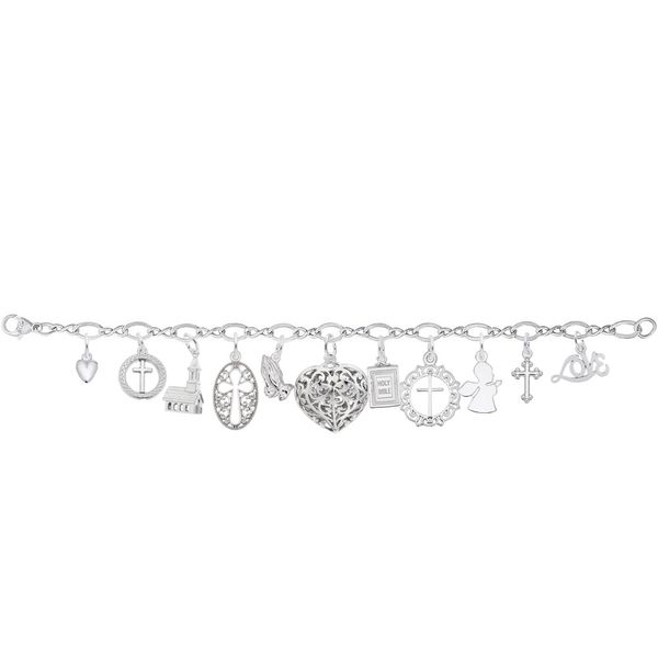 Sterling Silver Cross with Ornate Border Charm Image 2 J. Schrecker Jewelry Hopkinsville, KY