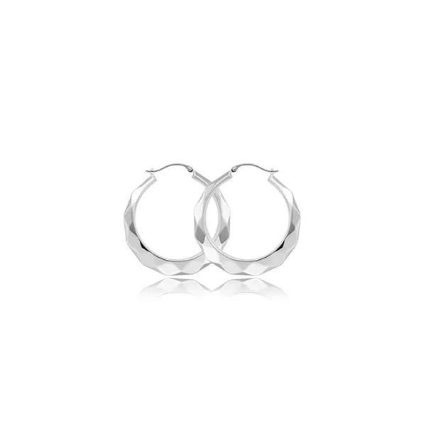 Sterling Silver Facet Cut Medium Hoop Earrings J. Schrecker Jewelry Hopkinsville, KY