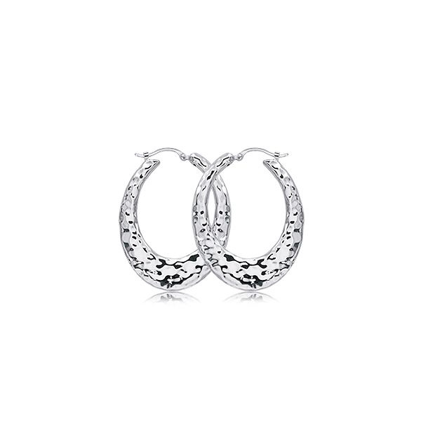 Sterling Silver Hammered Tapered Elongated Hoop Earrings J. Schrecker Jewelry Hopkinsville, KY