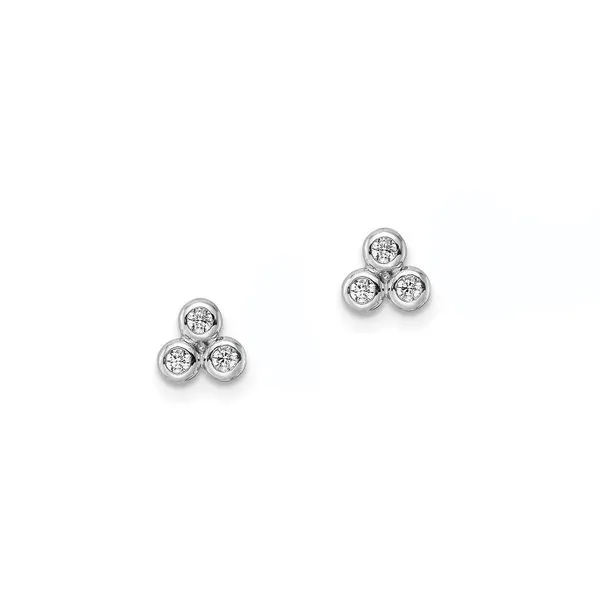 Sterling Silver Trifoil Bezel Set Round CZ Earrings J. Schrecker Jewelry Hopkinsville, KY