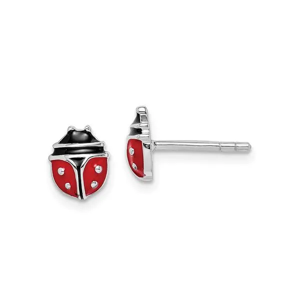 Sterling Silver Ladybug Stud Earrings with Black & Red Enamel J. Schrecker Jewelry Hopkinsville, KY