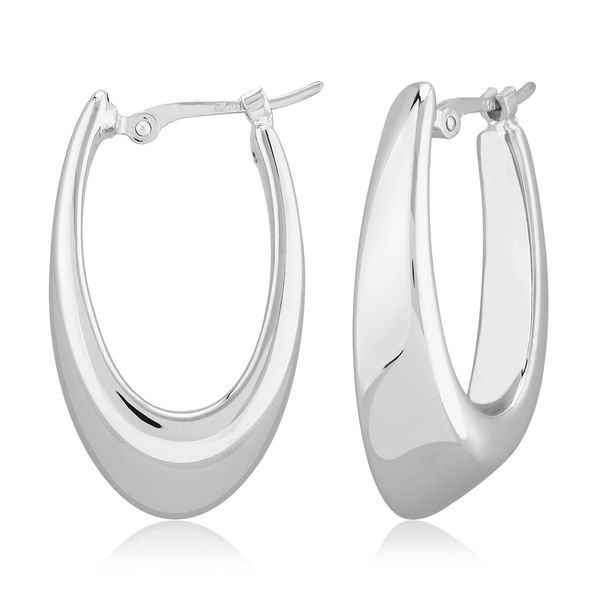 Sterling Silver Medium Tapered Oblong Visor Hoop Earrings J. Schrecker Jewelry Hopkinsville, KY