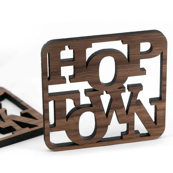 HOPTOWN Walnut Wood Coasters J. Schrecker Jewelry Hopkinsville, KY