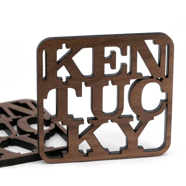 KENTUCKY Walnut Wood Coasters J. Schrecker Jewelry Hopkinsville, KY