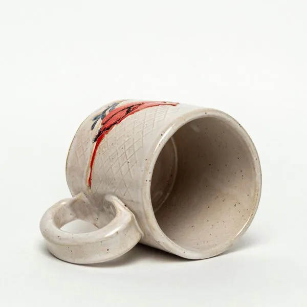 Speckled White Stoneware Mug with Cardinal Image 3 J. Schrecker Jewelry Hopkinsville, KY