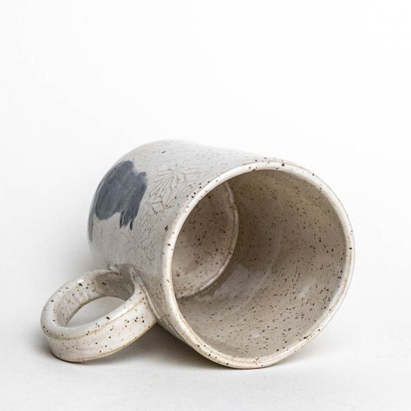 Speckled White Stoneware Mug with Sitting Black Cat Silhouette Image 3 J. Schrecker Jewelry Hopkinsville, KY