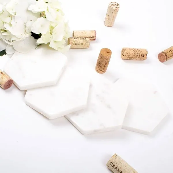 White Marble Hexagon Coasters, Set of Four J. Schrecker Jewelry Hopkinsville, KY
