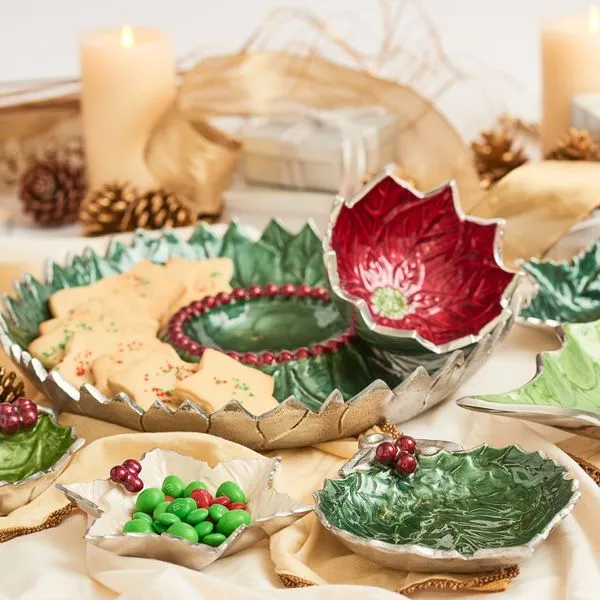 Julia Knight 13.5 Inch Holly Sprig Chip & Dip Bowl & Tray in Emerald Image 2 J. Schrecker Jewelry Hopkinsville, KY