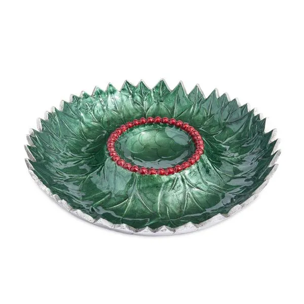 Julia Knight 13.5 Inch Holly Sprig Chip & Dip Bowl & Tray in Emerald J. Schrecker Jewelry Hopkinsville, KY