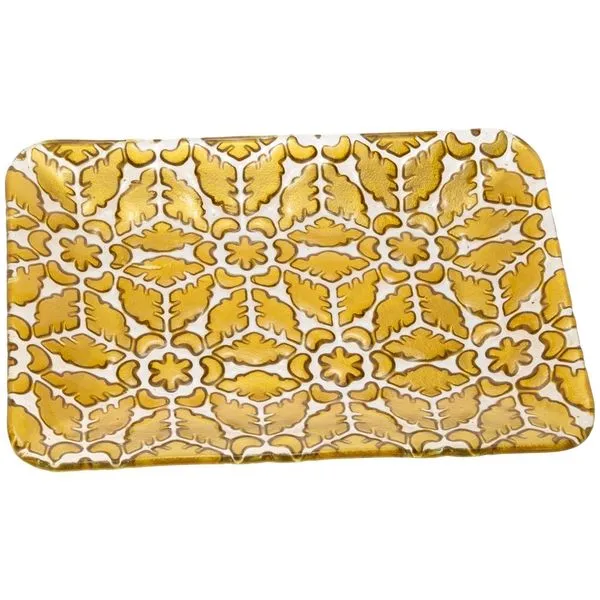 Rectangular Glass Tray with Decorative Gold Design J. Schrecker Jewelry Hopkinsville, KY