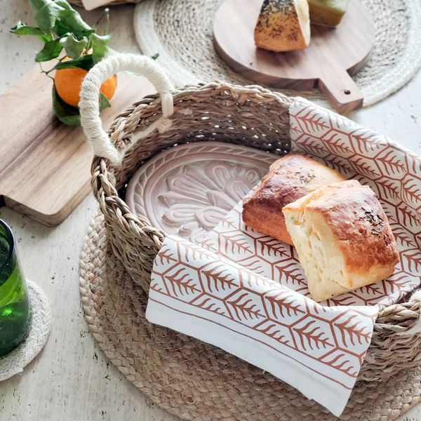 Oval Handwoven Seagrass Bread Basket with Terracotta Floral Warming Insert Image 3 J. Schrecker Jewelry Hopkinsville, KY