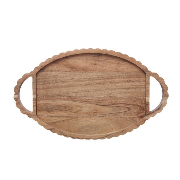 17 Inch Scalloped Oval Acacia Wood Tray with Handles J. Schrecker Jewelry Hopkinsville, KY