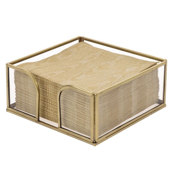 Clear Glass Cocktail Napkin Caddy with Gold-tone Finish Image 2 J. Schrecker Jewelry Hopkinsville, KY