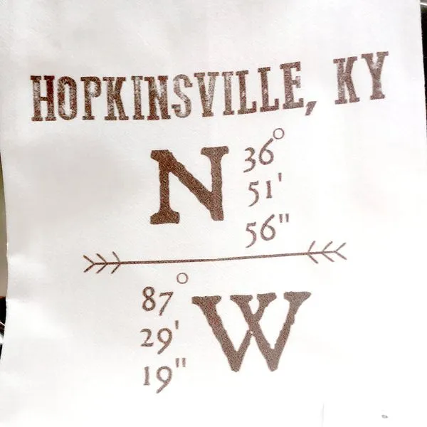 Hopkinsville Longitude & Latitude Tea Towel J. Schrecker Jewelry Hopkinsville, KY