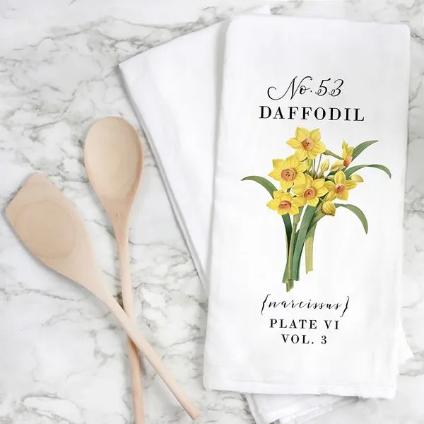 Daffodil Botanical White Cotton Flour Sack Tea Towel J. Schrecker Jewelry Hopkinsville, KY
