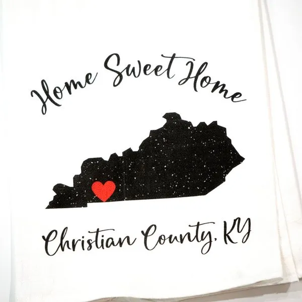 Christian County Kentucky White Flour Sack Tea Towel J. Schrecker Jewelry Hopkinsville, KY