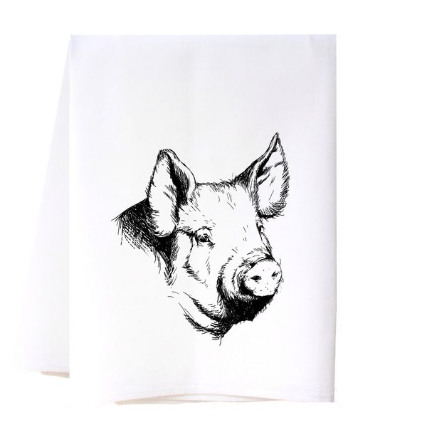 Pig Sketch White Flour Sack Tea Towel J. Schrecker Jewelry Hopkinsville, KY