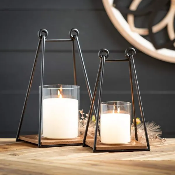 Small Triangular Black Wire Frame Lantern with Clear Glass Shade Image 2 J. Schrecker Jewelry Hopkinsville, KY