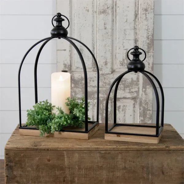 Set of Two Black Open Arch Lanterns with Wood J. Schrecker Jewelry Hopkinsville, KY