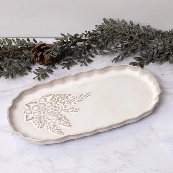 Winter Woodland Small Oval Stpneware Platter J. Schrecker Jewelry Hopkinsville, KY